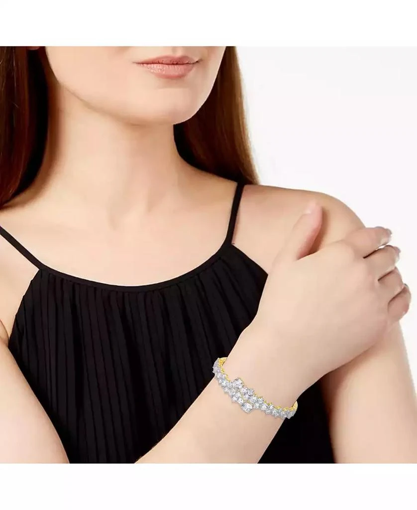Genevive Sterling Silver 14K Gold Plated Cubic Zirconia Bypass Bangle Bracelet. 3