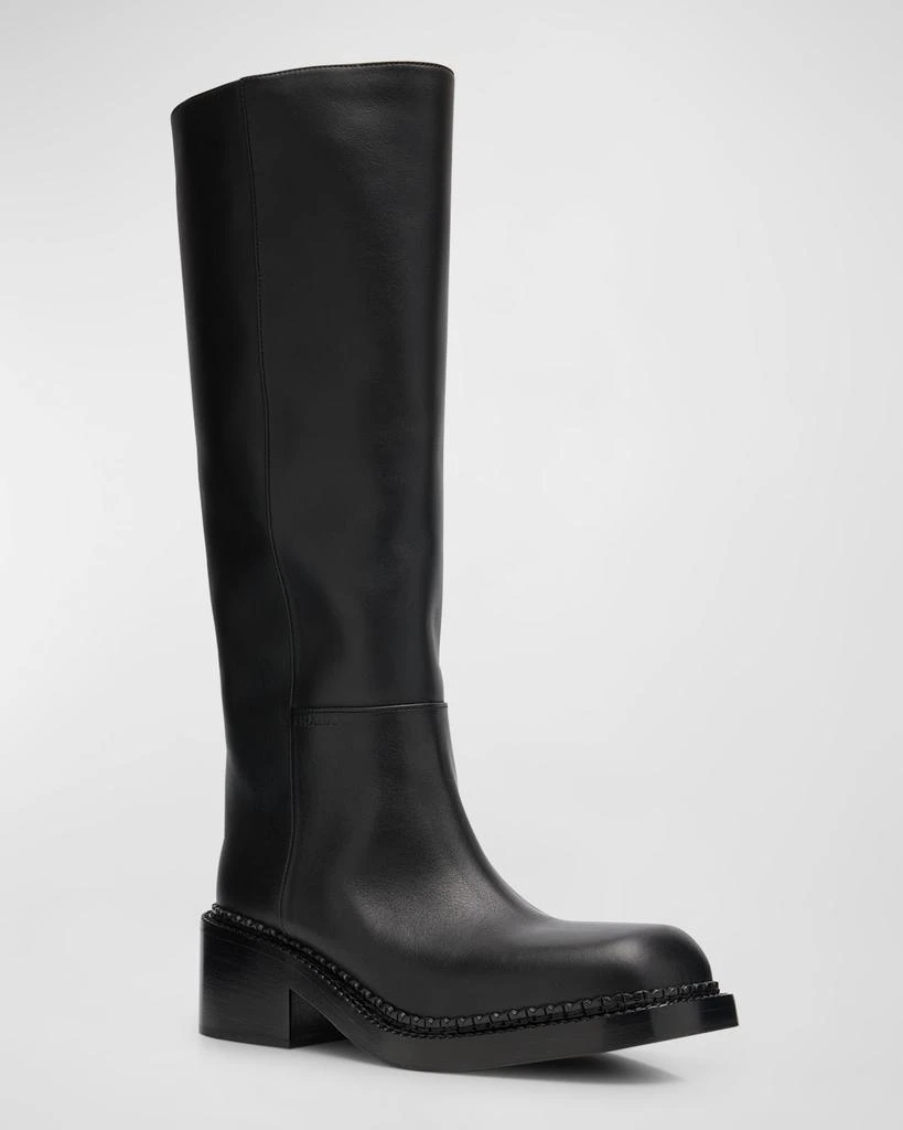 Prada Leather Square-Toe Tall Moto Boots 2