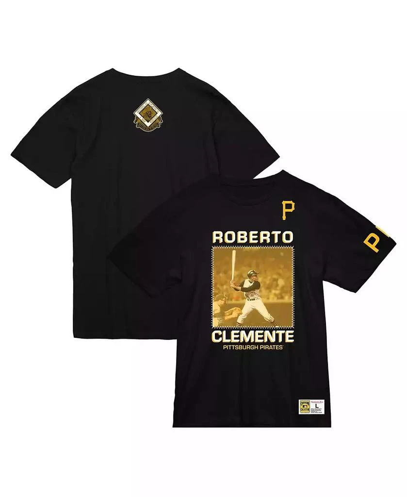 Mitchell & Ness Men's Roberto Clemente Black Pittsburgh Pirates Cooperstown Collection Heavyweight Premium Player Vintage-like Logo T-Shirt 1
