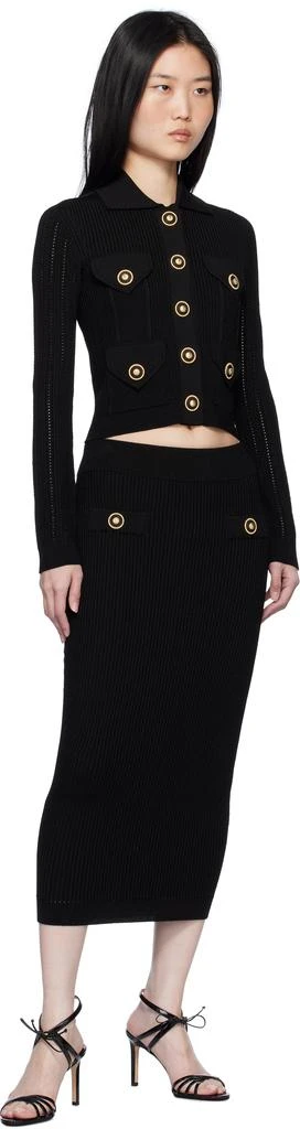 Balmain Black Plain Ribbed Knit Midi Skirt 4