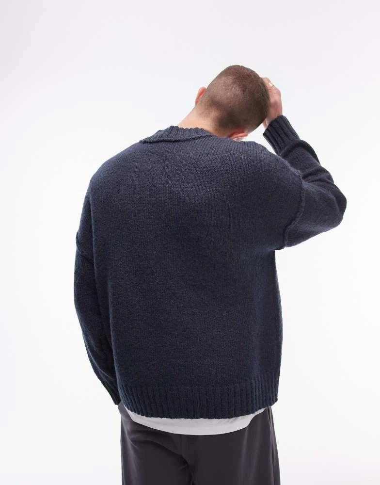 Topman Topman oversized v neck jumper in blue with exposed seam 4