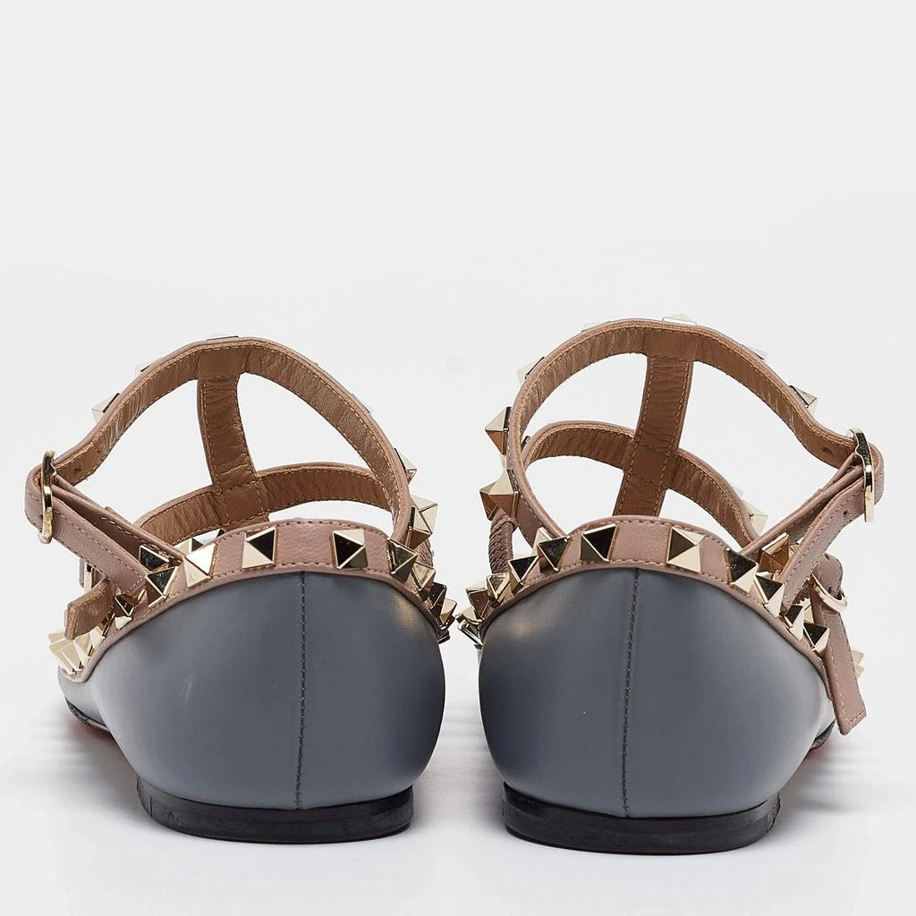 Valentino Valentino Grey/Dusty Pink Leather Rockstud Ankle Strap Flats Size 37 5