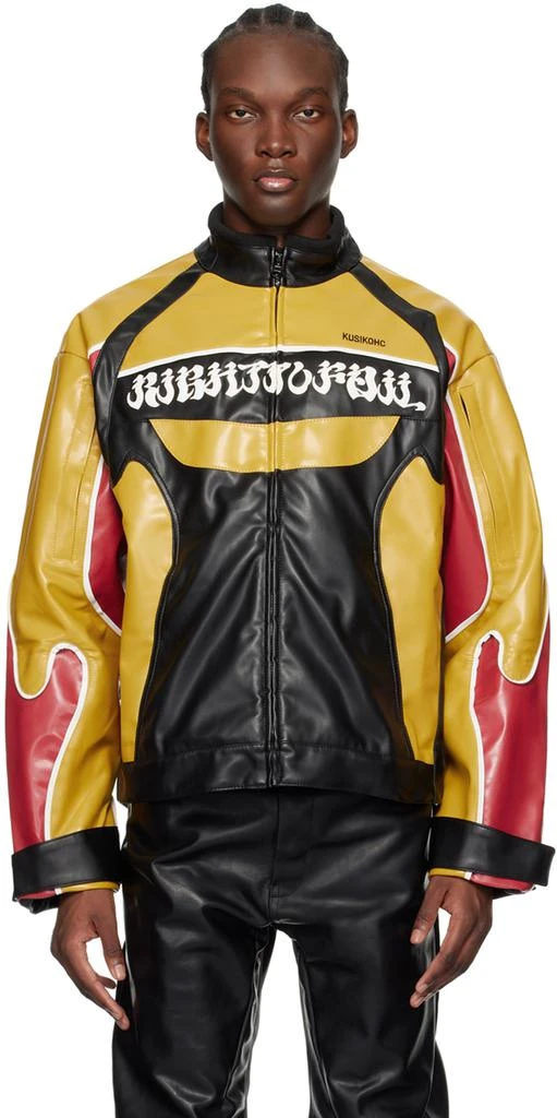 KUSIKOHC Black & Yellow Rider Faux-Leather Jacket 1