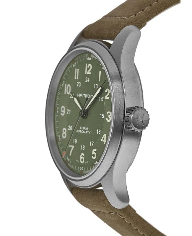 Hamilton Hamilton Khaki Field Titanium Auto Green Dial Leather Strap Men's Watch H70545560 3