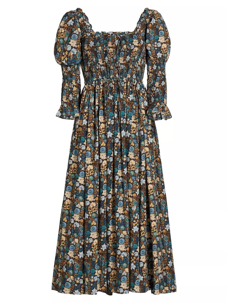 DÔEN Bijou Floral Cotton Smocked Midi-Dress