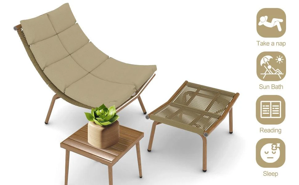 Simplie Fun Simplie Fun Chaise Lounge Chair with Table for Outdoor Indoor Wood-Color Alloy 6