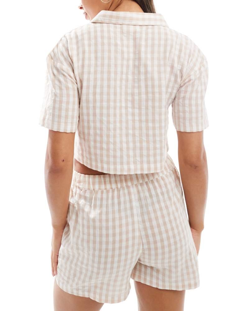 Luna Luna cropped pyjama shirt in beige check