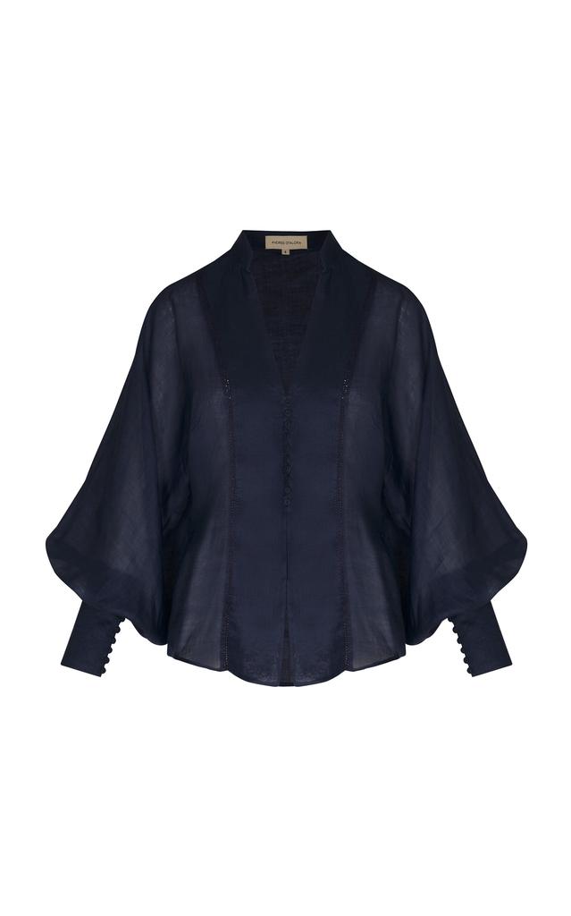 Andres Otalora Andres Otalora - Rocas Del Mar Puff-Sleeve Linen Blouse - Navy - US 8 - Moda Operandi