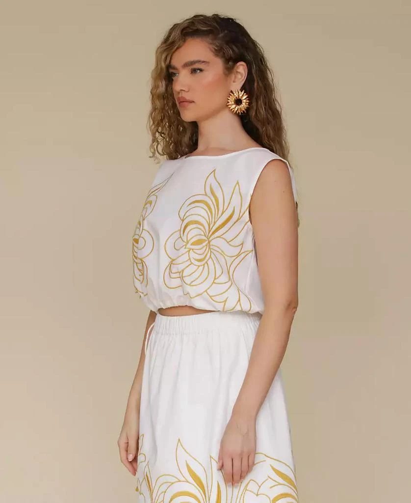 Avec Les Filles Women
s Sleeveless Embroidered Drawstring-Hem Top 6