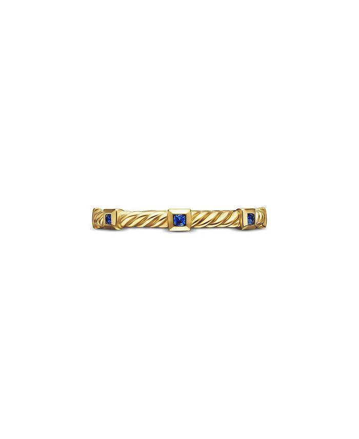 David Yurman 18K Yellow Gold Cable Sapphire Stack Band Ring 7