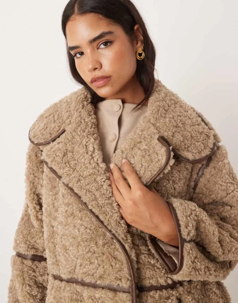 ASOS ASOS DESIGN longline shearling coat in oatmeal 3