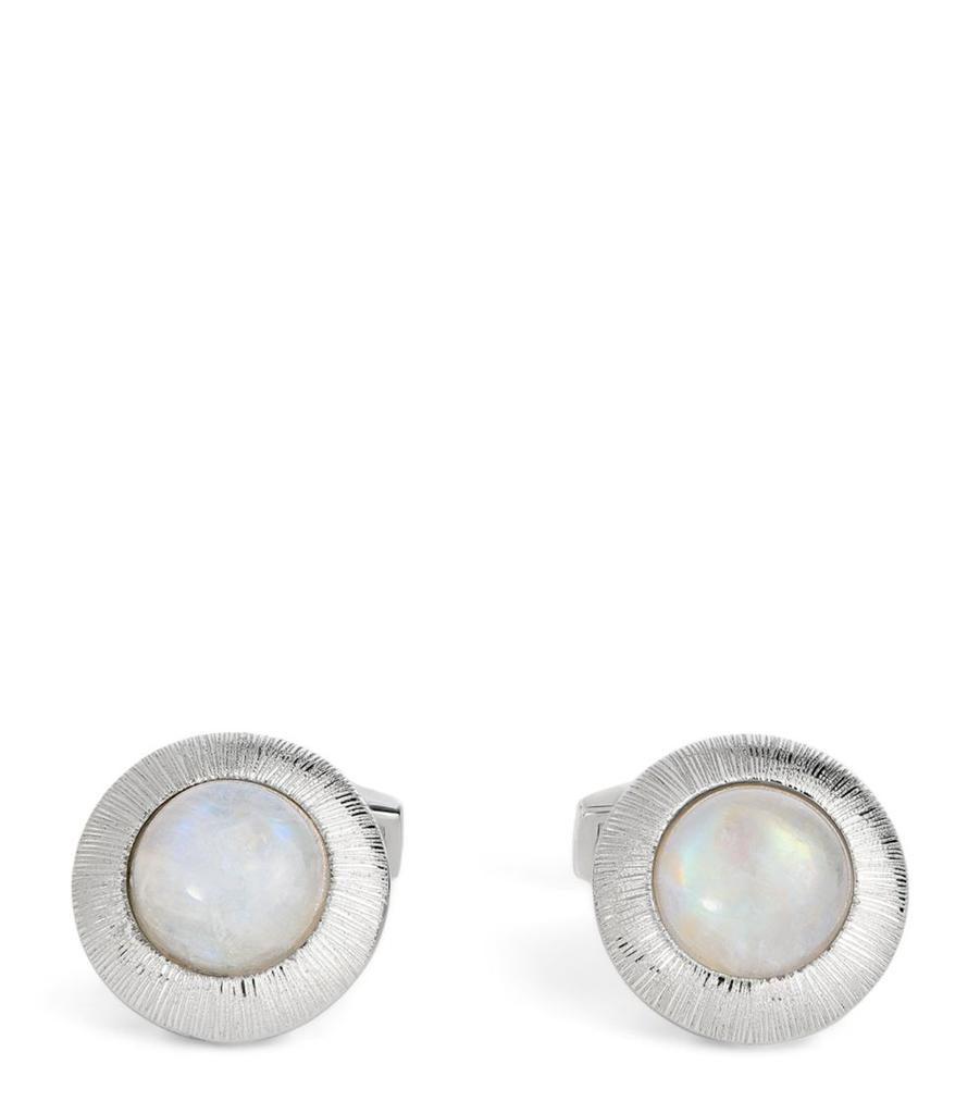 Tateossian Rhodium-Plated Silver and Moonstone Graffiato Cufflinks