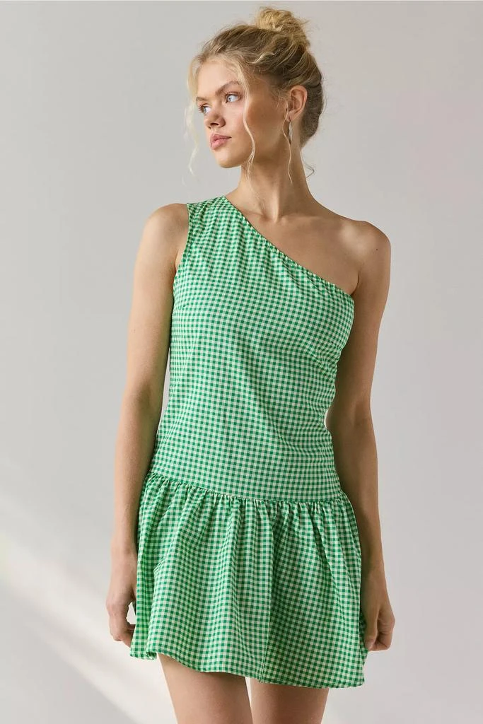Motel Motel Munasa One-Shoulder Drop Waist Gingham Mini Dress 1