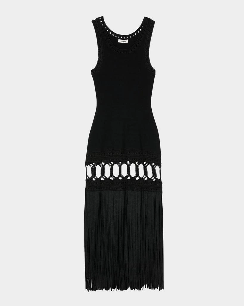 Sandro Lyne Fringe-Trim Midi Dress 1