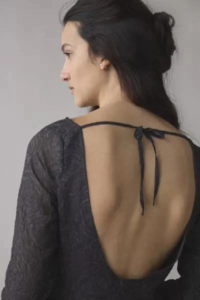 Motel Motel Sava Open-Back Black Floral Chiffon Long Sleeve Mini Dress 2