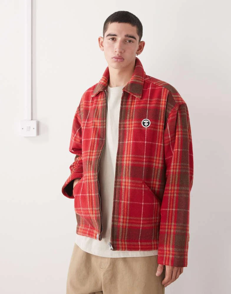 AAPE Aape by A Bathing Ape padded flannel shirt jacket in red and brown