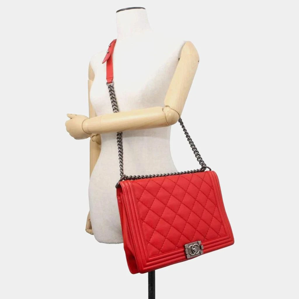 Chanel Chanel Red Leather Large Boy Shoulder Bag 3