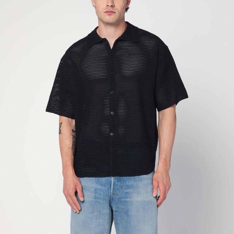 AURALEE Navy blue mesh knit polo