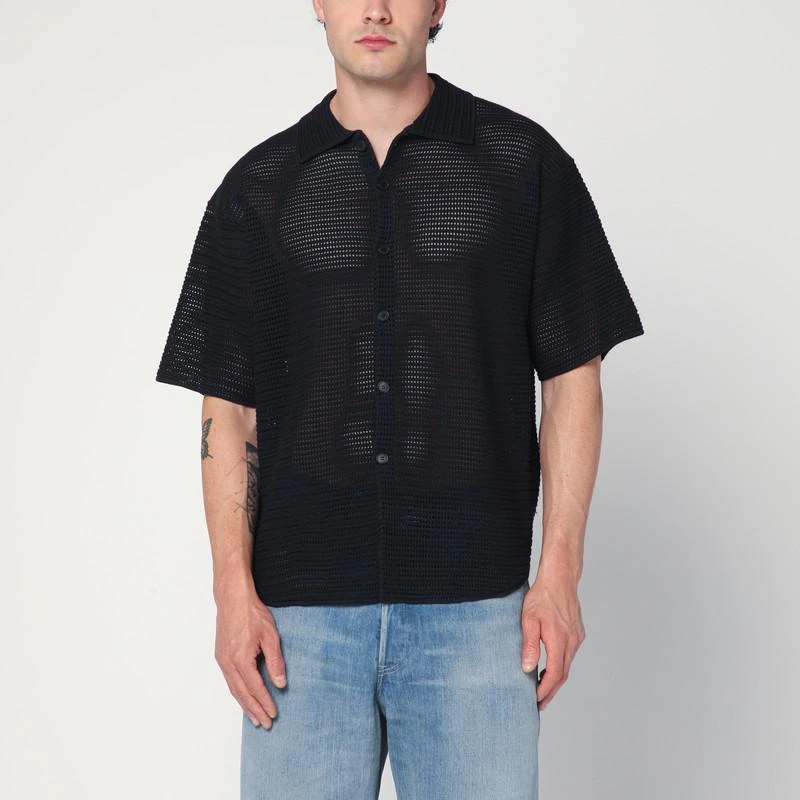 AURALEE Navy blue mesh knit polo 1