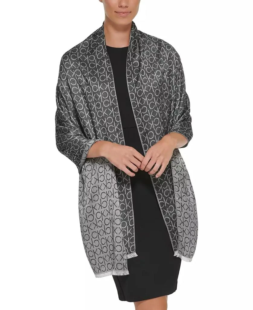 Calvin Klein Monogram CK Logo-Print Pashmina Wrap Scarf 1