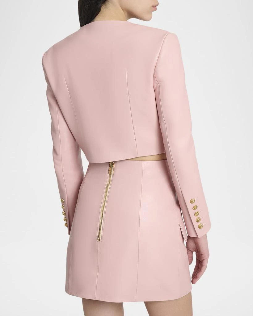 Balmain Buttoned Strong-Shoulder Leather Crop Jacket 3