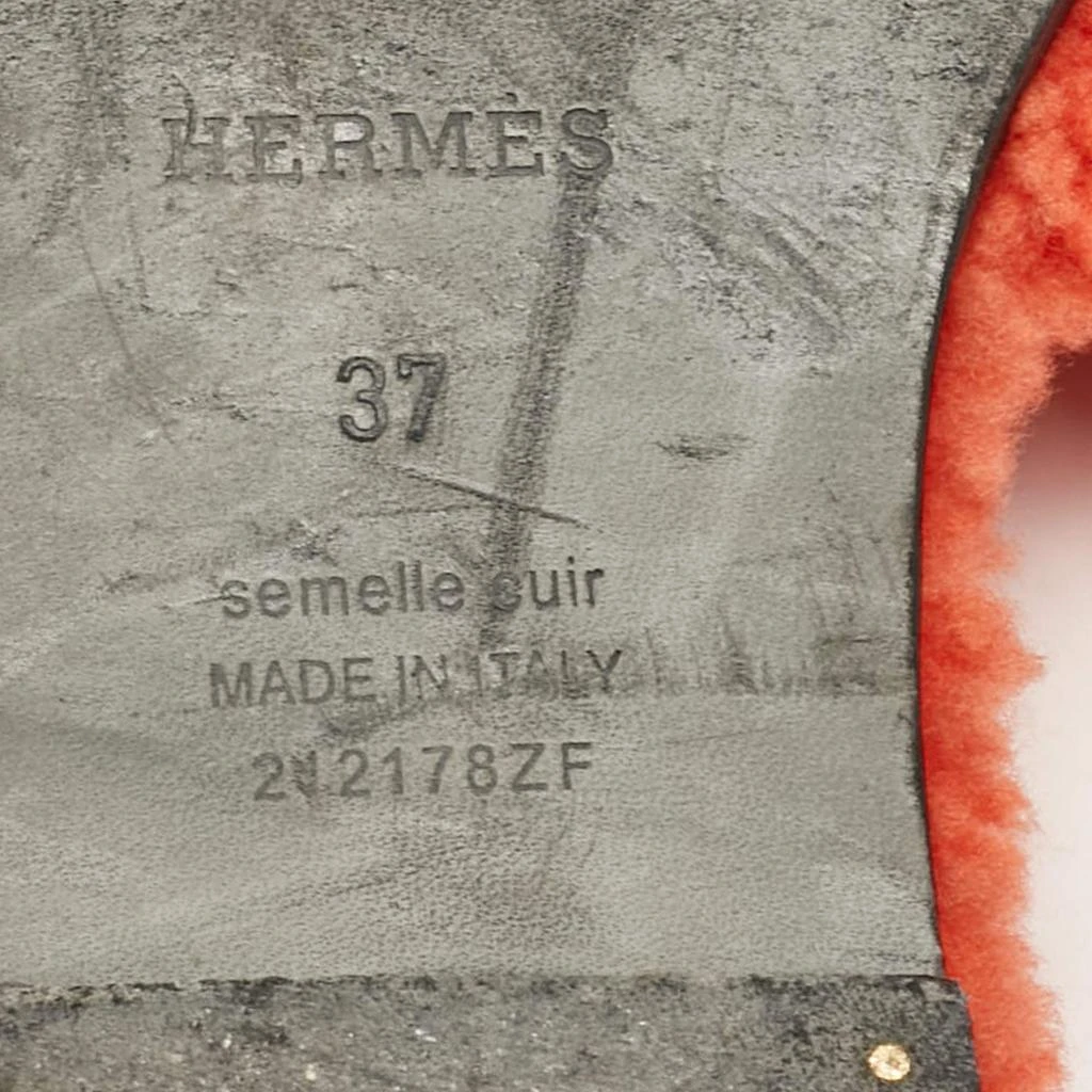 Hermes Hermes Orange Shearling Fur Oran Flat Slides Size 37 8