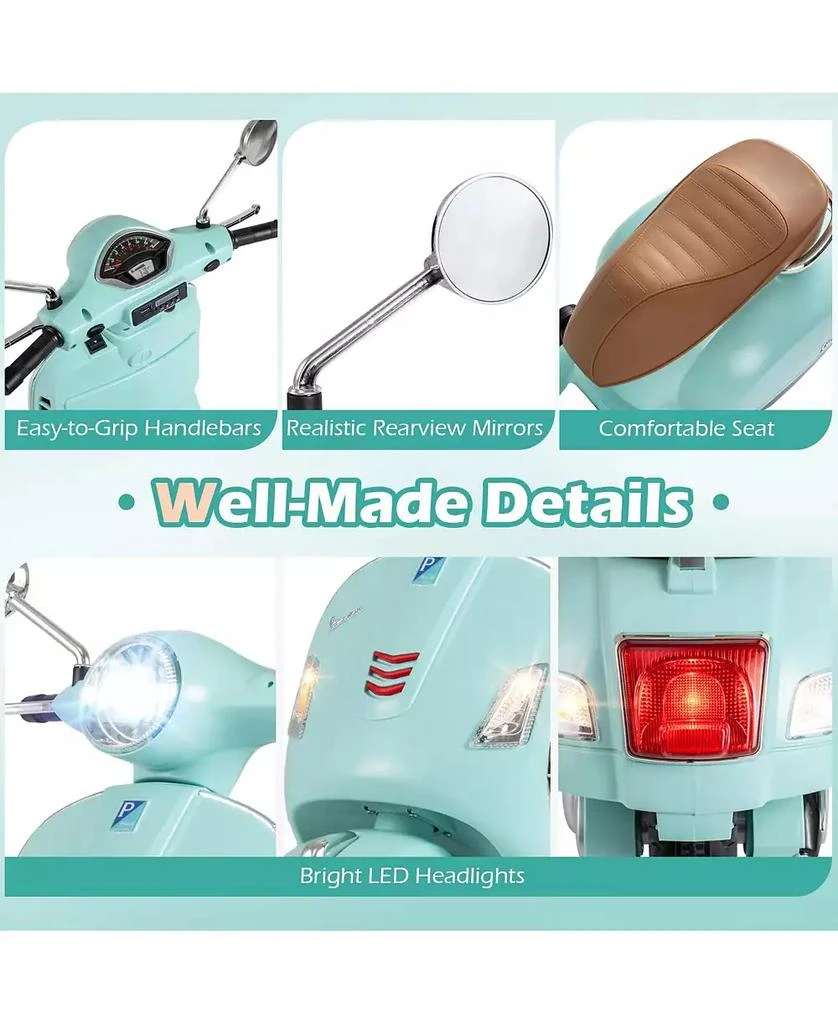 Mecale 12V Kids Electric Motorcycle Licensed VESPA with Music and Training 6