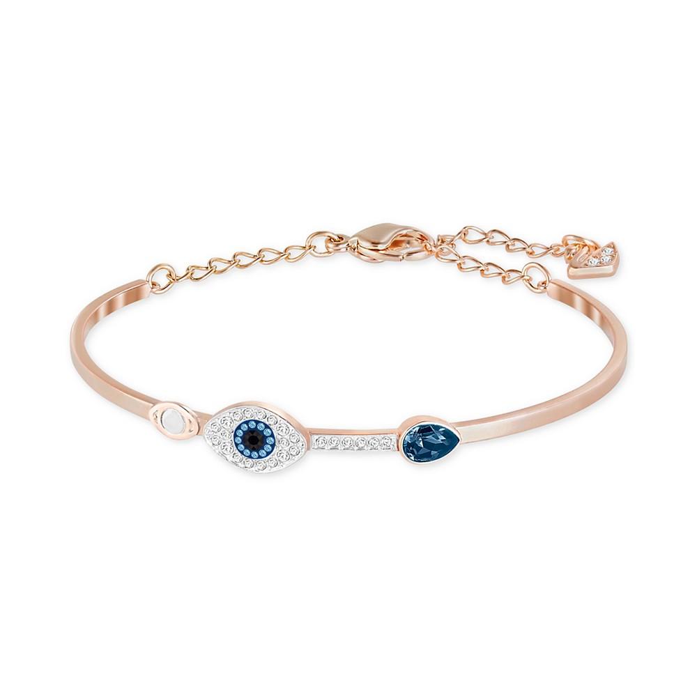 Swarovski Rose Gold-Tone Clear and Blue Crystal Evil Eye Adjustable Bangle Bracelet