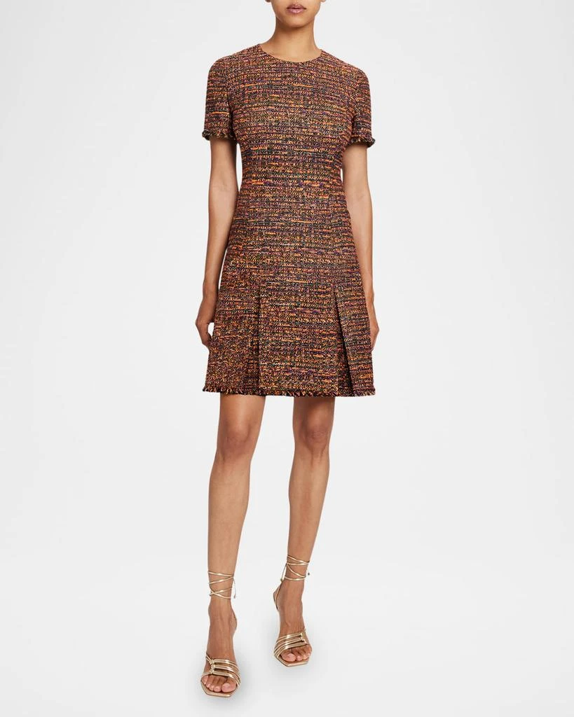 Santorelli Pleated Fringe-Trim Tweed Dress 2