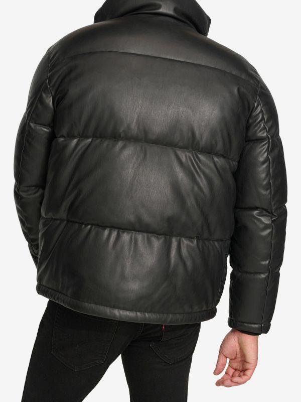 Calvin Klein ​Mock Neck Faux Leather Puffer Jacket