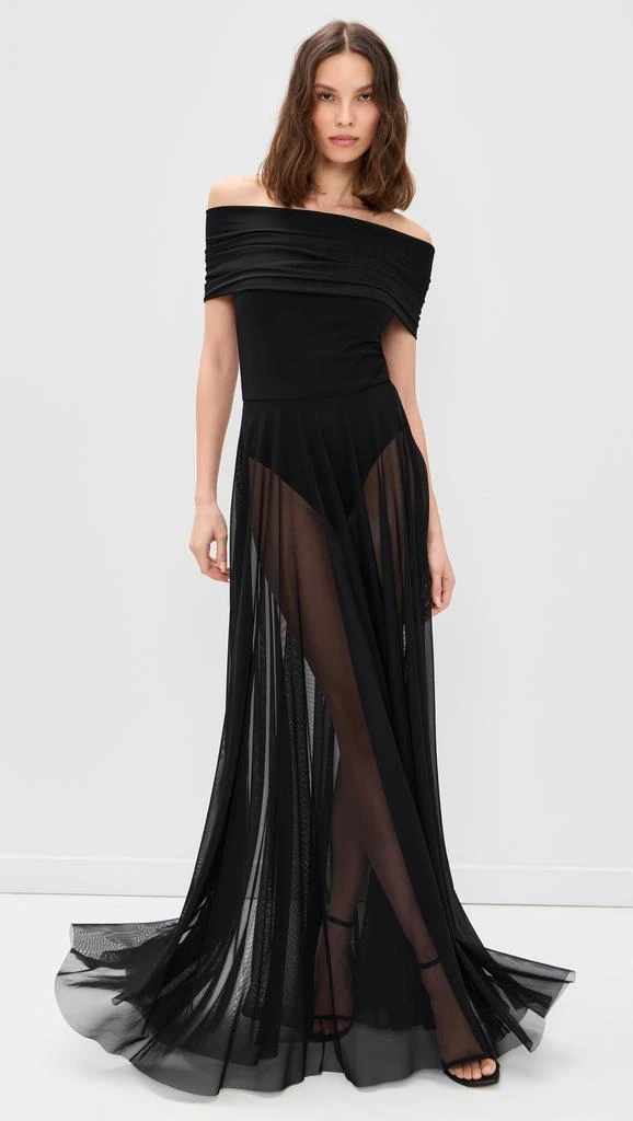 Norma Kamali Sleeveless Cowl Combo Flared Gown