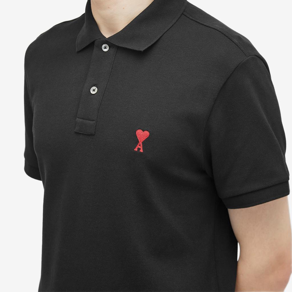 ★AMI PARIS★ Red Heart Logo Short Sleeve Polo Shirt Black B AMI AMI Paris Small A Heart Polo - Polo Shirts - Compare