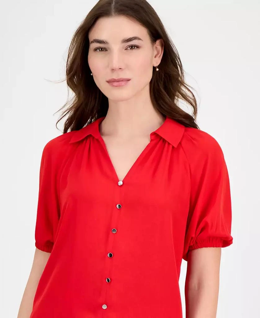 Tahari Women's Solid-Color Georgette Split-Neck Blouse 3