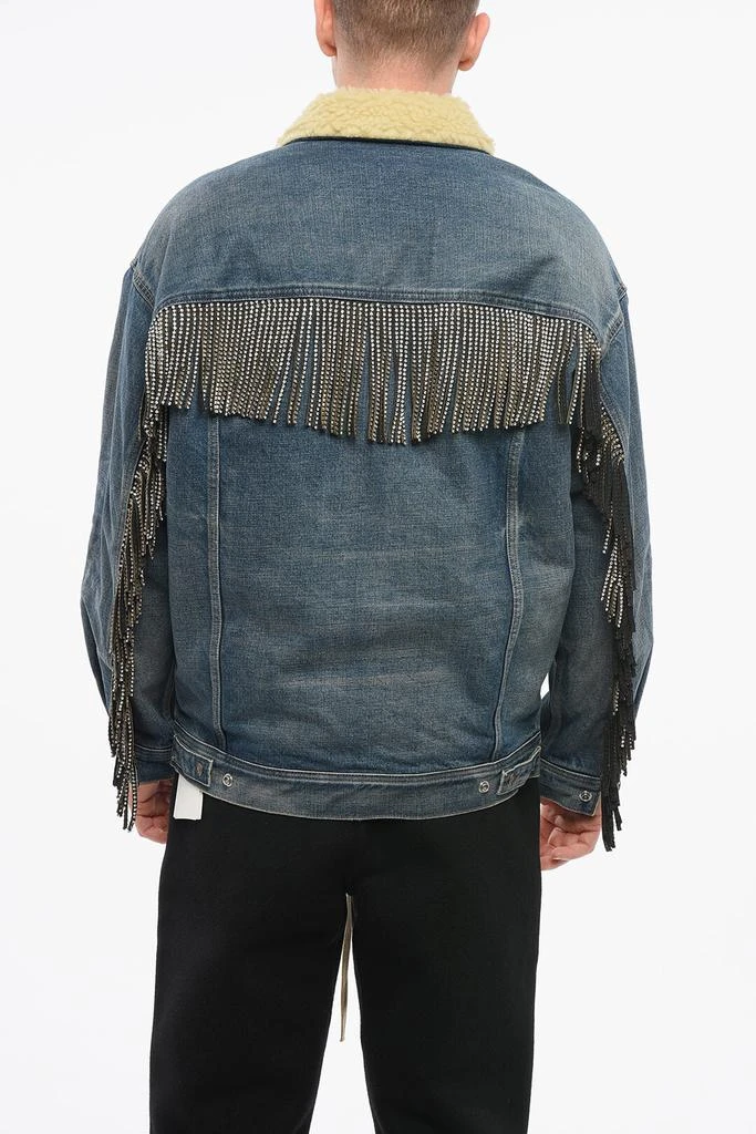 Celine Shearling Lined Denim Jacket with Rhinestoned Fringes – On