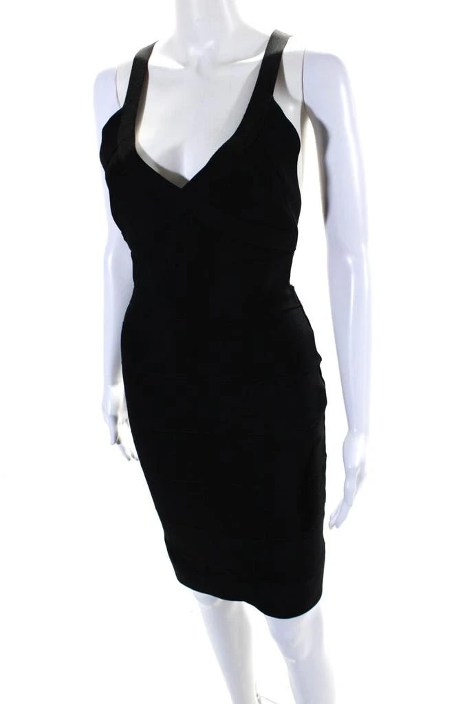 Herve Leger Herve Leger Womens V-Neck Zip Up Strappy Bandage Bodycon Dress Black 2