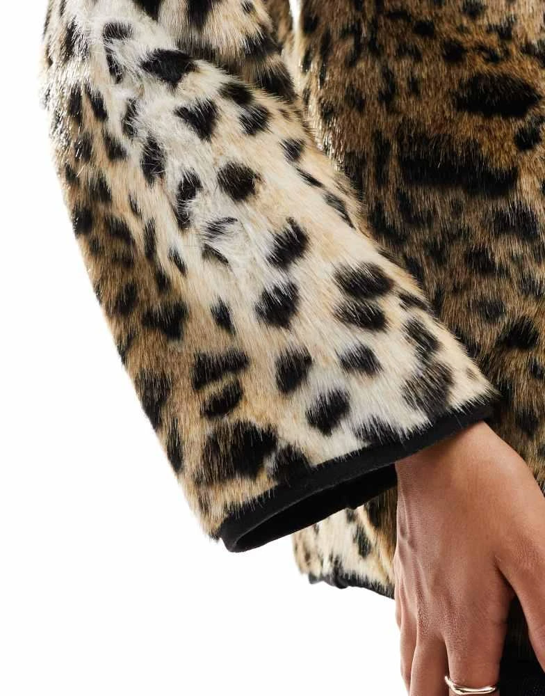 ASOS ASOS DESIGN leopard print faux fur collarless jacket in leopard 4