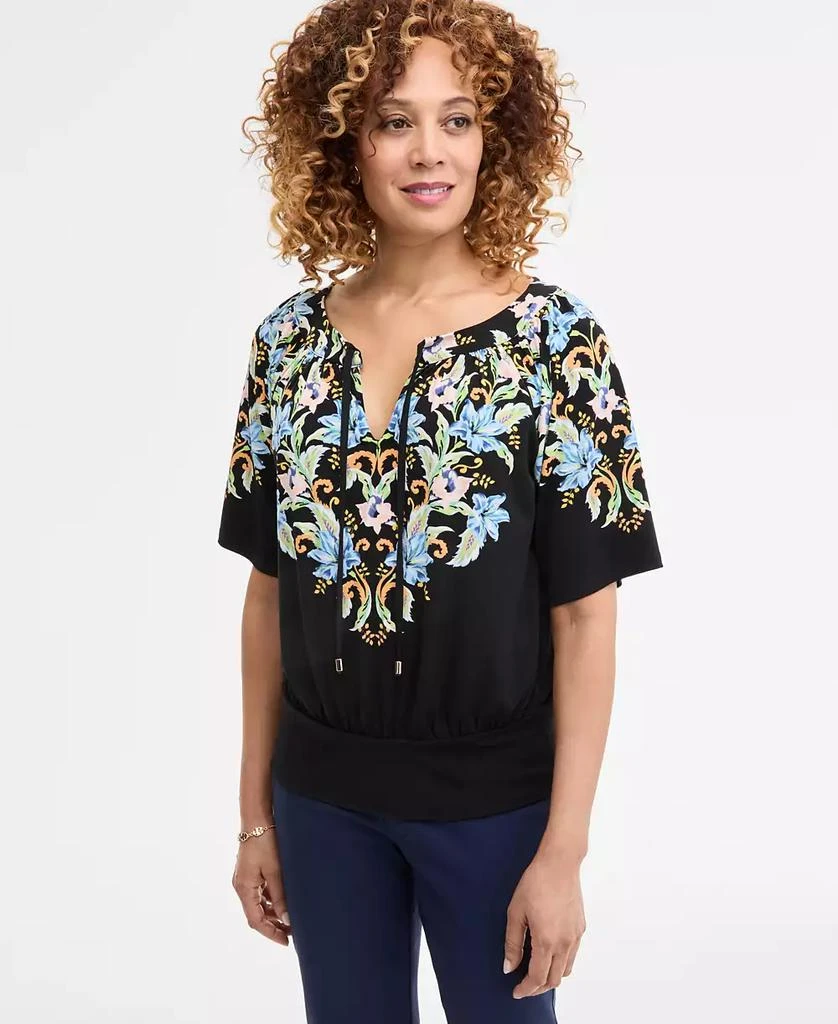 JM Collection Women's Printed Split-Neck Elbow-Sleeve Top, Exclusively at Macy's 1