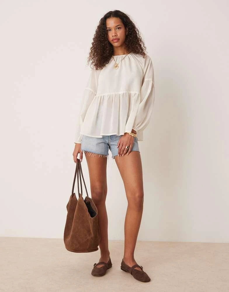 ASOS ASOS DESIGN long sleeve floaty smock top in cream 3