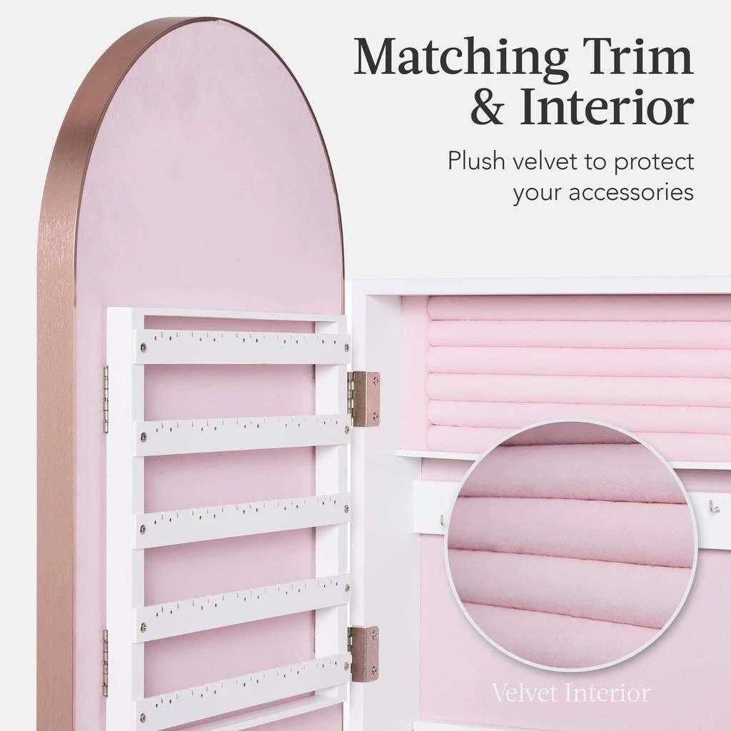 Best Choice Products Door/Wall Mounted Arch Mirror Jewelry Armoire, w/ Metal Frame, Lockable Door - Rose Gold 4
