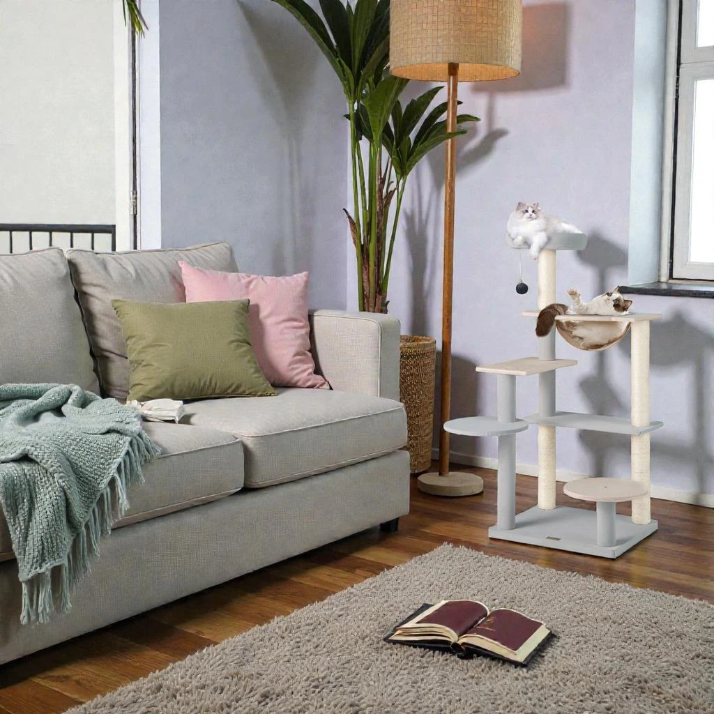 Hivvago 44" Modern Multi-Level Cat Tower with Detachable Cushioned Top Perch