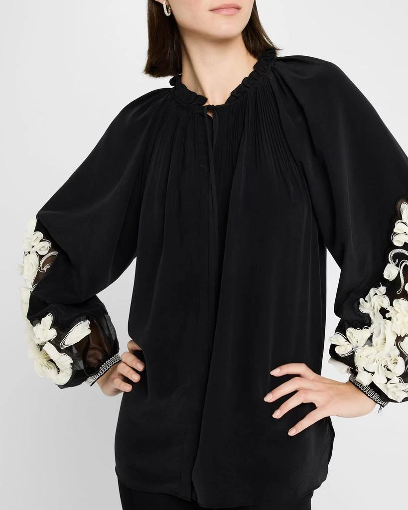 Kobi Halperin Carlin Blouson-Sleeve Floral Applique Blouse 5