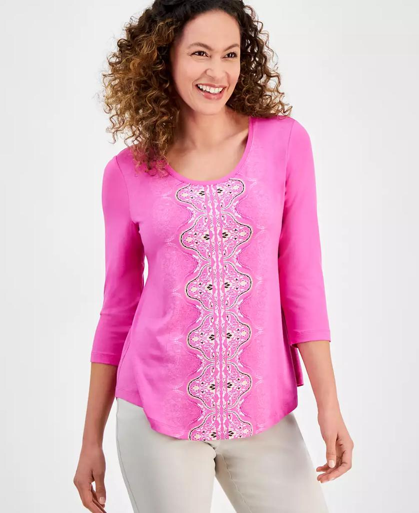 JM Collection Petite Lush Runner 3/4-Sleeve Top, Exclusively at Macy's