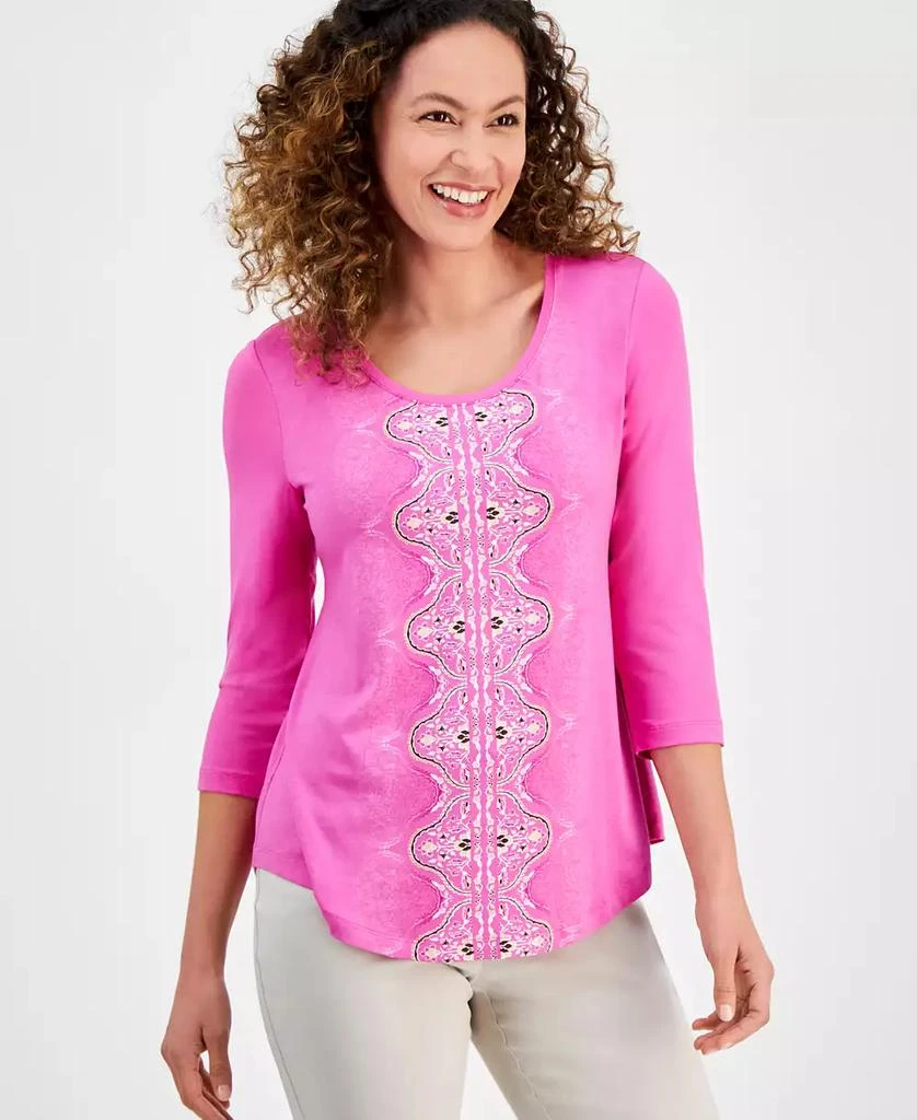 JM Collection Petite Lush Runner 3/4-Sleeve Top, Exclusively at Macy's 1