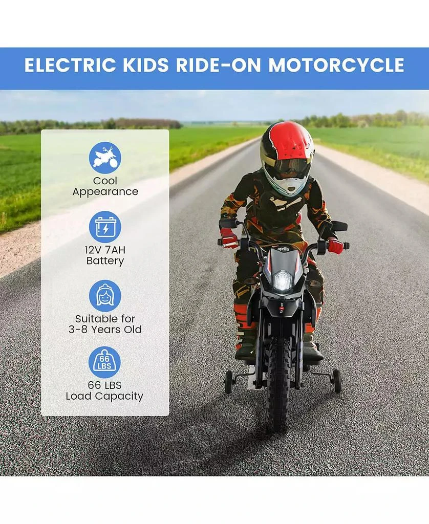 Costway 12V Licensed Aprilia Kids Ride On Motorcycle Electric Dirt Bike with Light & Music 3