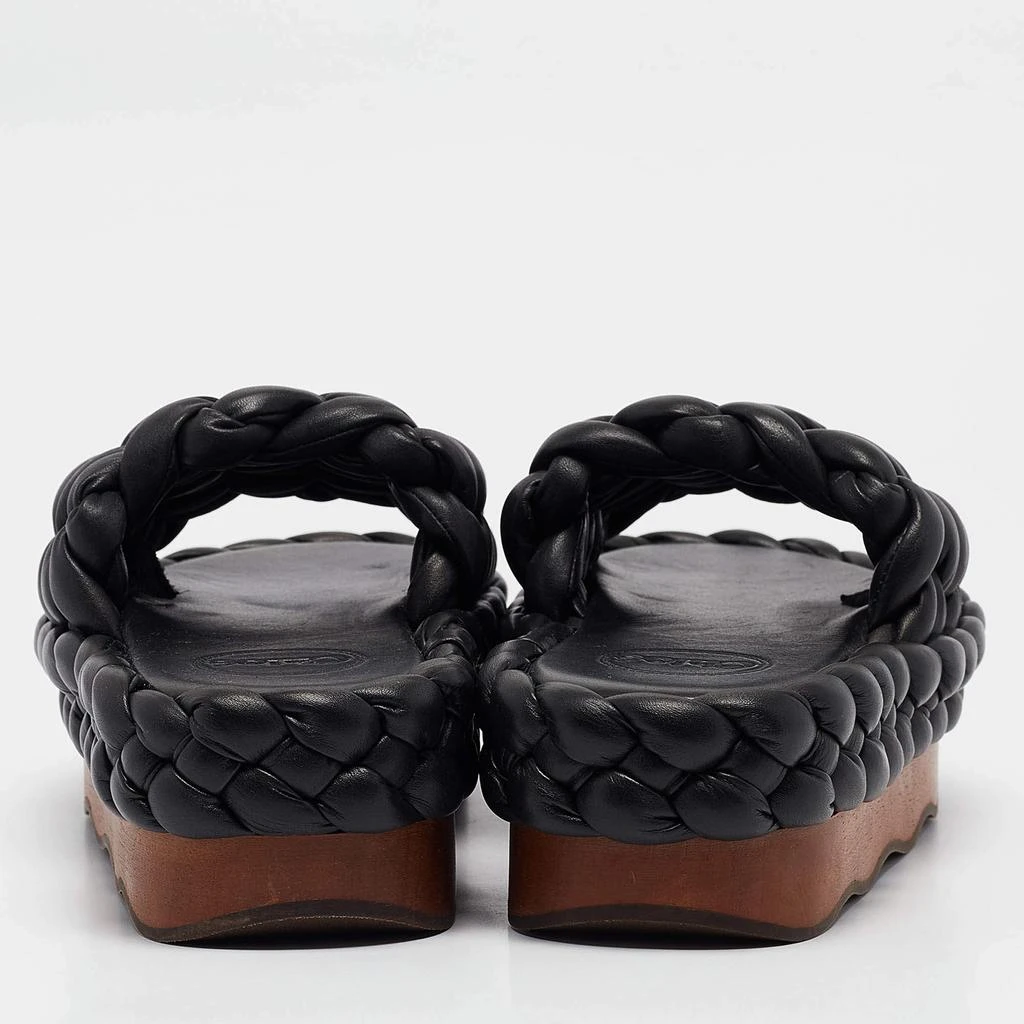 Chloé Chloe Black Leather Wavy Braided Flat Slides Size 38 5