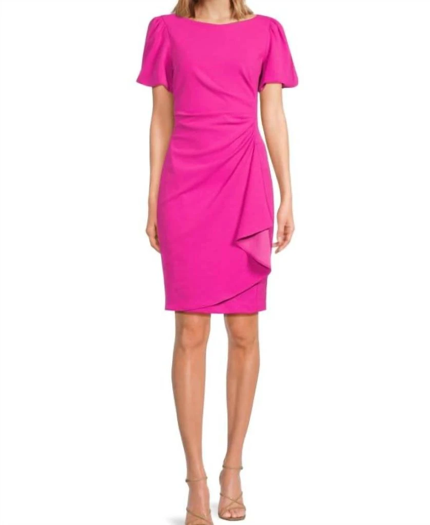 dkny dress pink DKNY Women's Balloon-Sleeve Faux-Wrap Dress - Pink Peacock