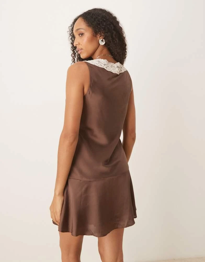 asos brown lace dress ASOS DESIGN Premium molded dress with lace maxi skirt in brown scuba-style fabric