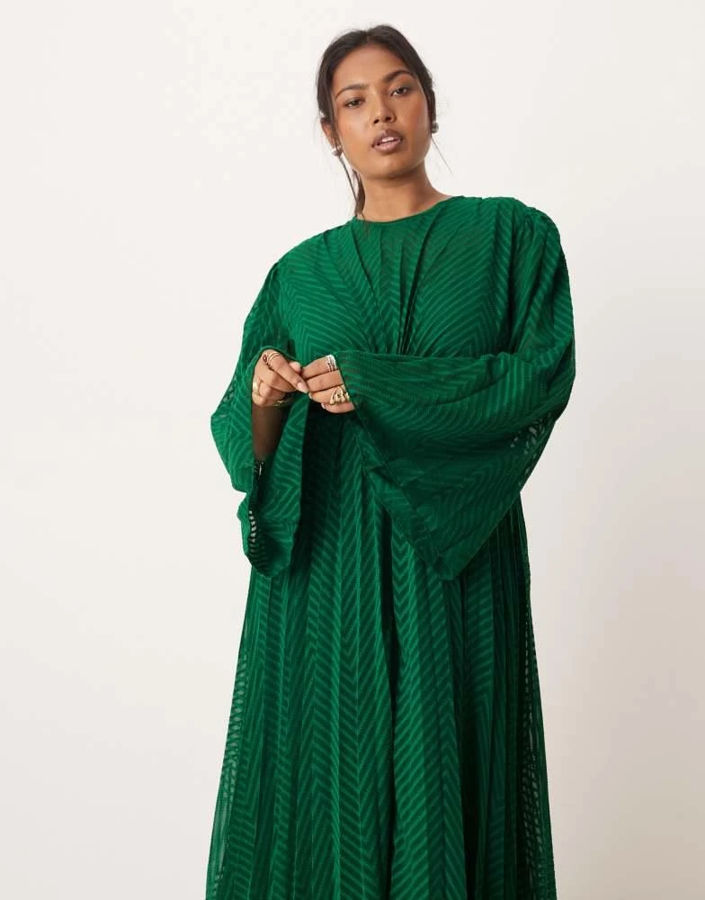 ASOS ASOS DESIGN Curve tie back fluted sleeve pleated chevron chiffon midi  dress in green - Dresses & Skirts - Free Shipping - BeyondStyle