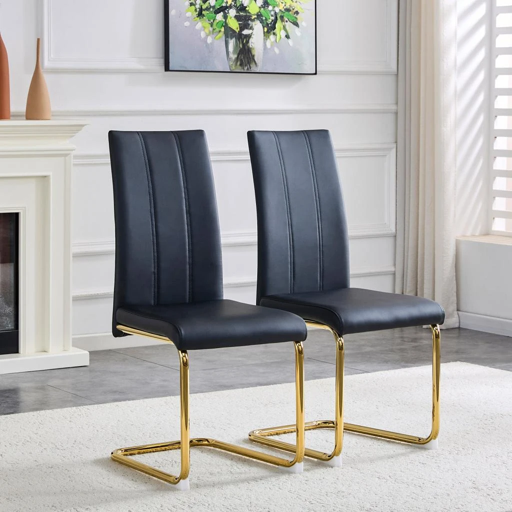 Streamdale Furniture Streamdale 2-Pack Black PU Upholstered Dining Chairs with Gold Legs