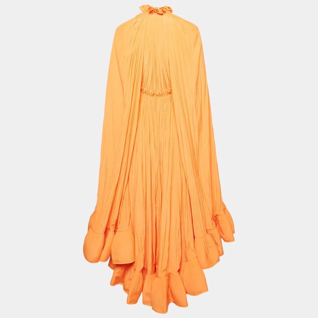 Lanvin Lanvin Orange Crepe Ruffled Cape Style Charmeuse Midi Dress S 2